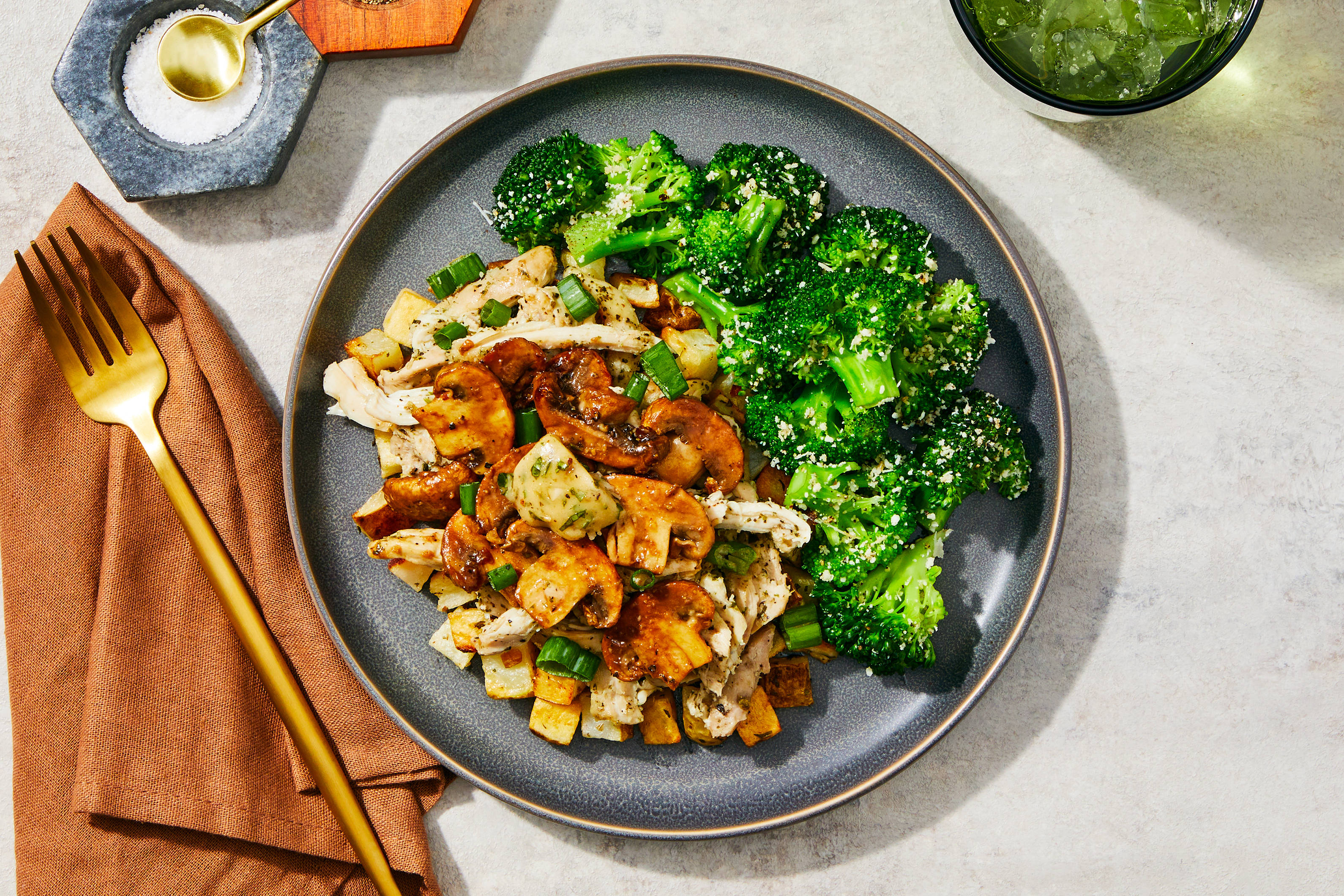 Herb Chicken Thighs & Balsamic Mushrooms 