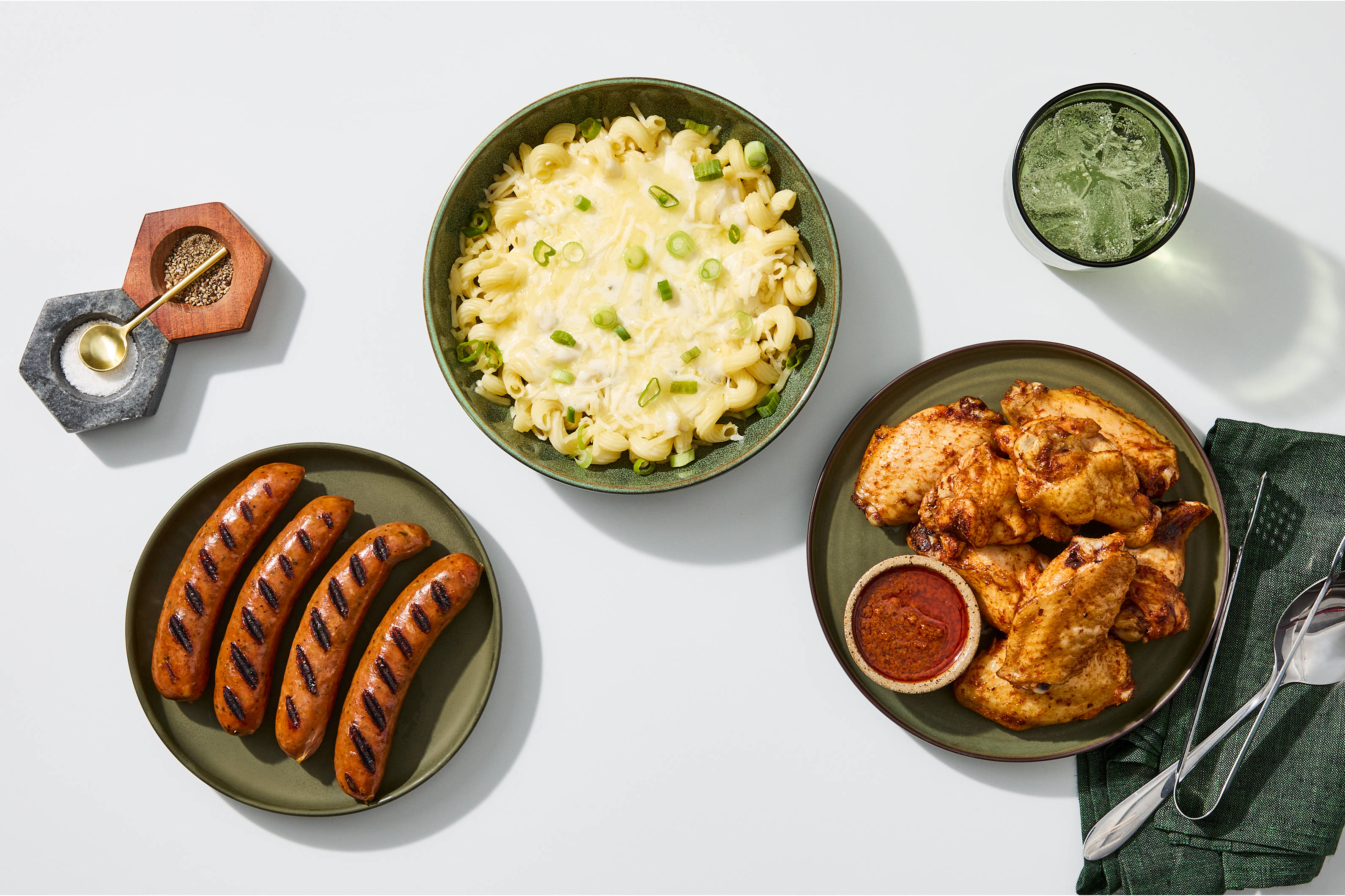 BBQ Bundle - Ancho & Roasted Garlic Wings, White Cheddar & Scallion Mac 'n' Cheese & Smoked Pork & Bison Jalapeño Cheddar Bratwurst