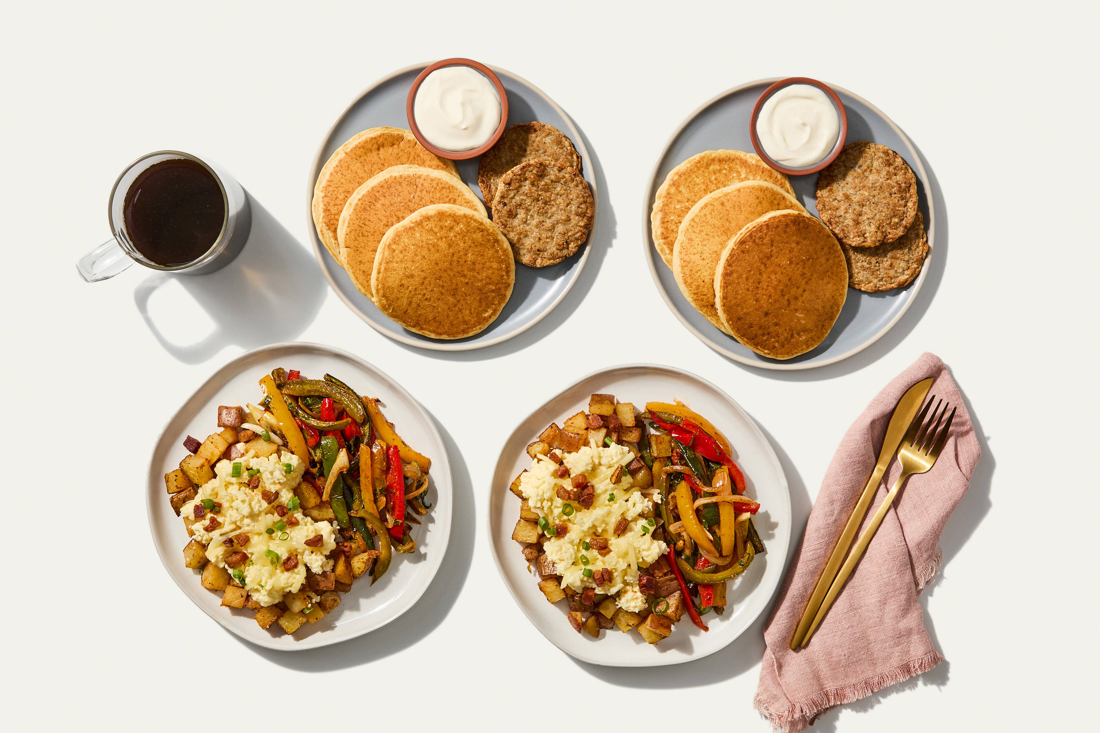 Breakfast Bundle - Cinnamon Roll Pancakes & Potato, Bacon, & Egg Skillet