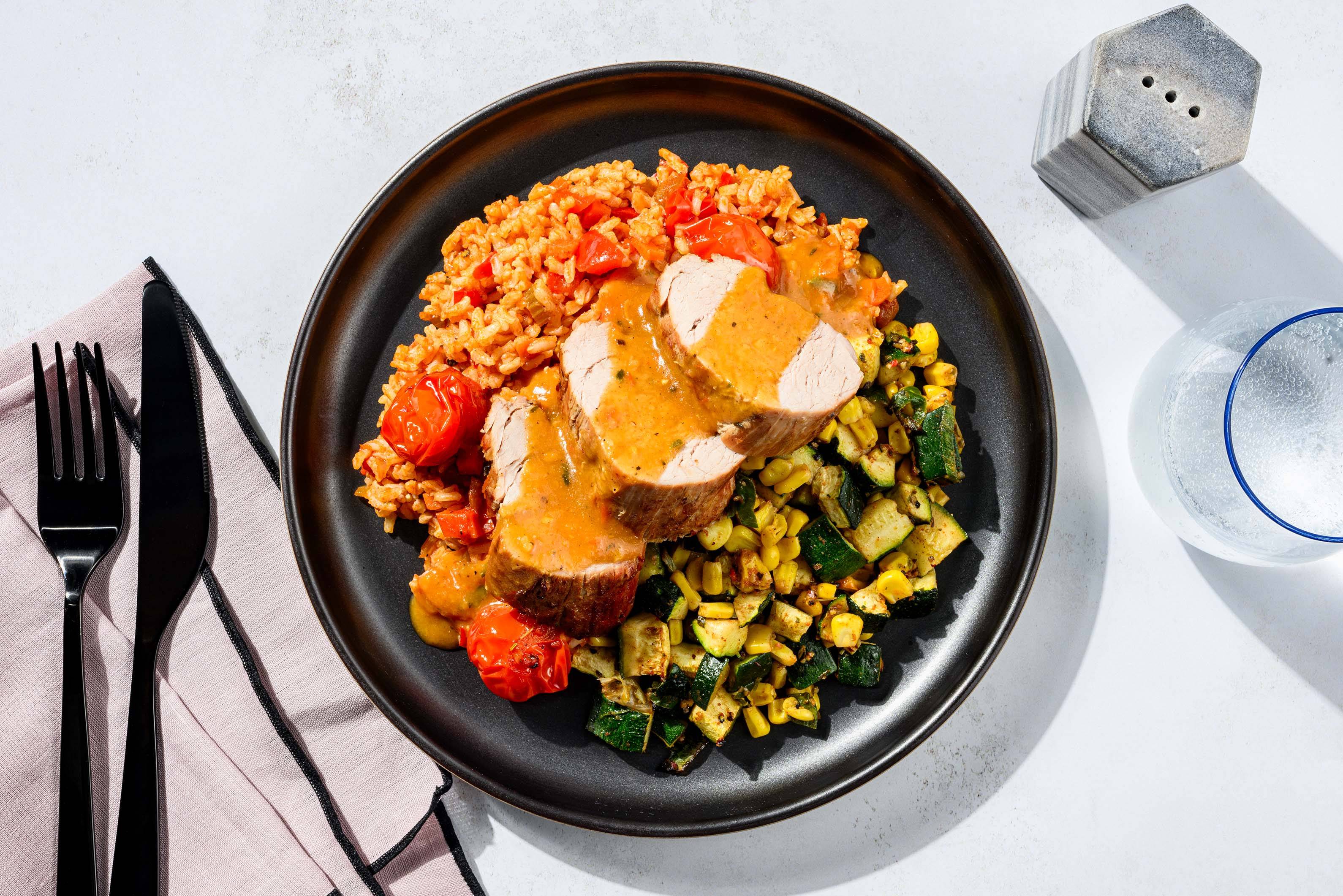Pork tenderloin in spicy ancho chili sauce