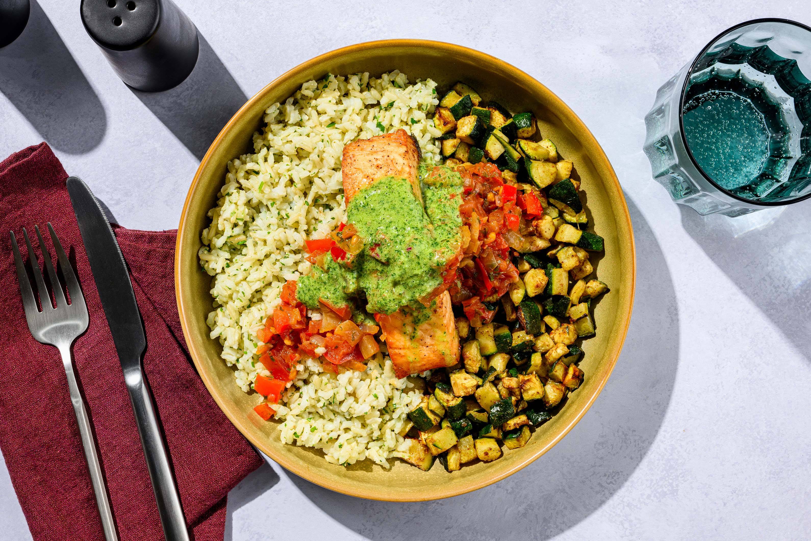 Salmon with coriander rice
