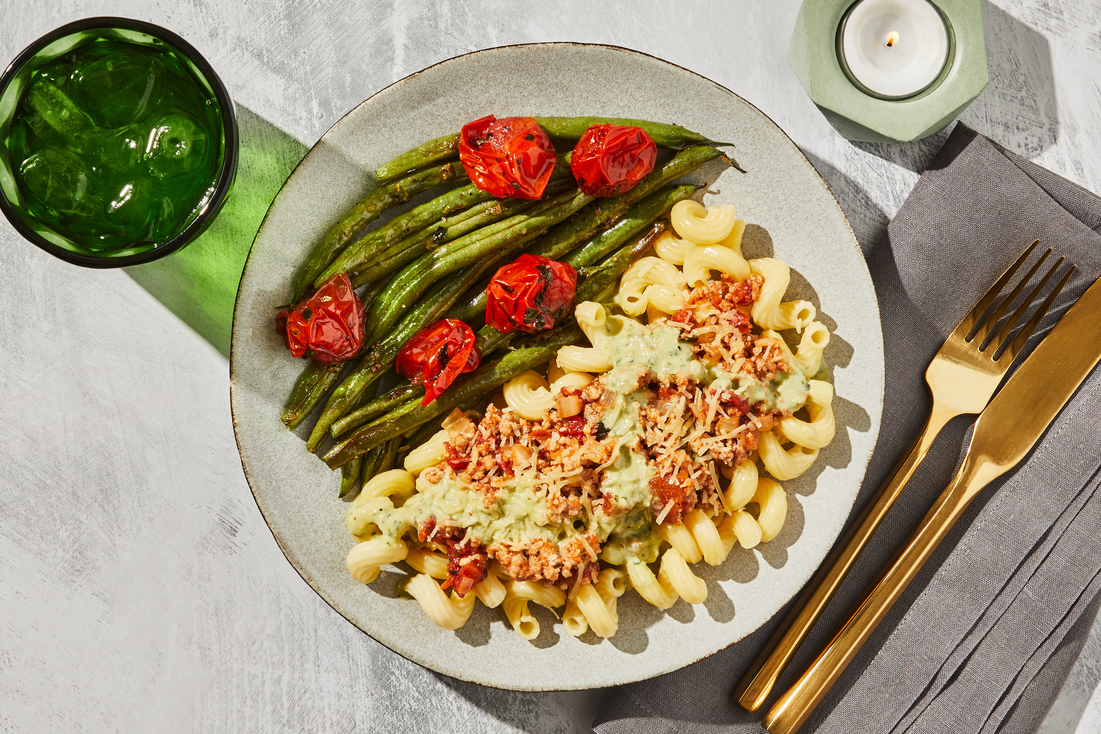 Creamy Pesto Cavatappi & Sausage Ragù