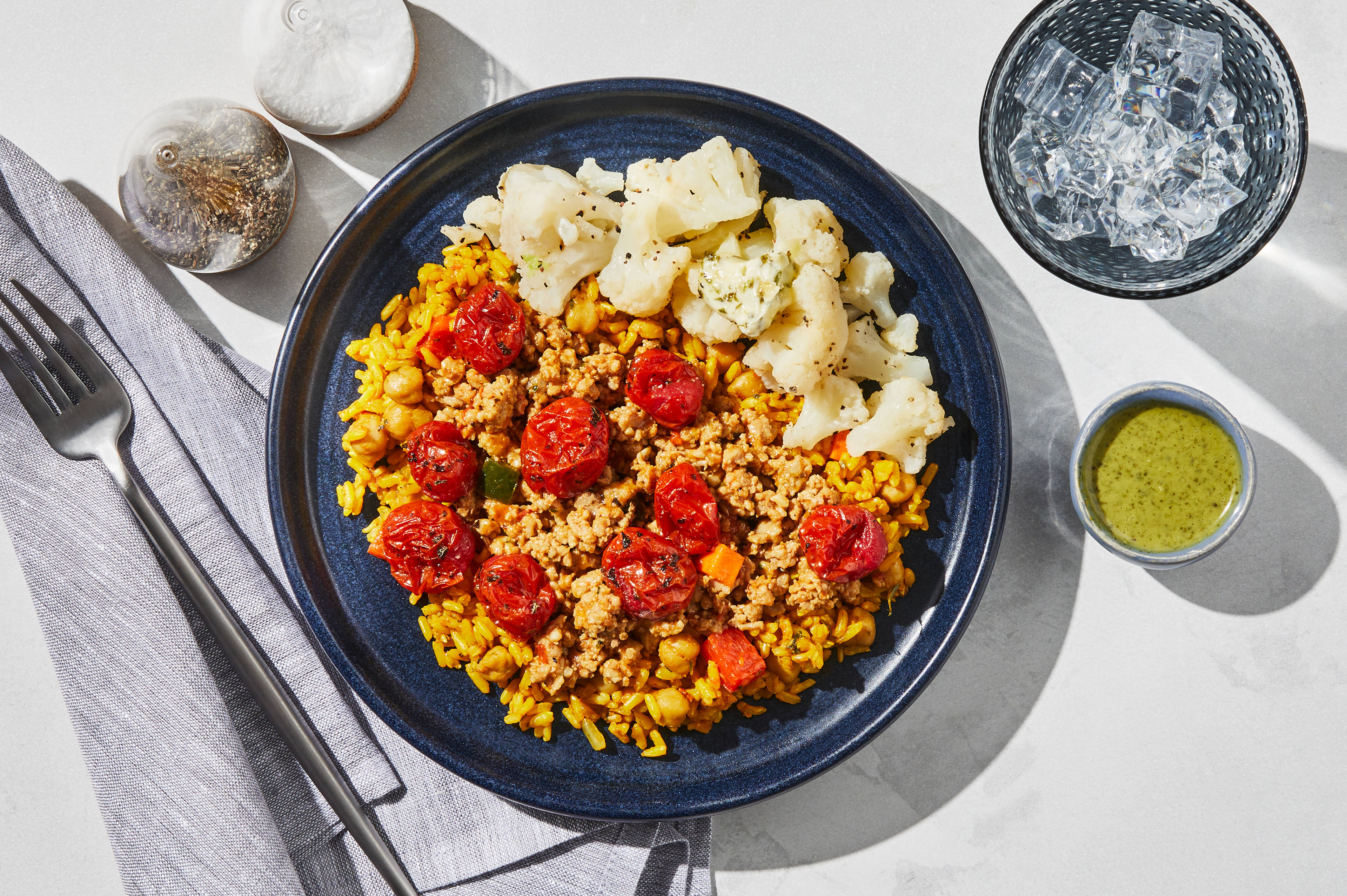 Baharat-Spiced Pork & Turmeric-Chickpea Rice