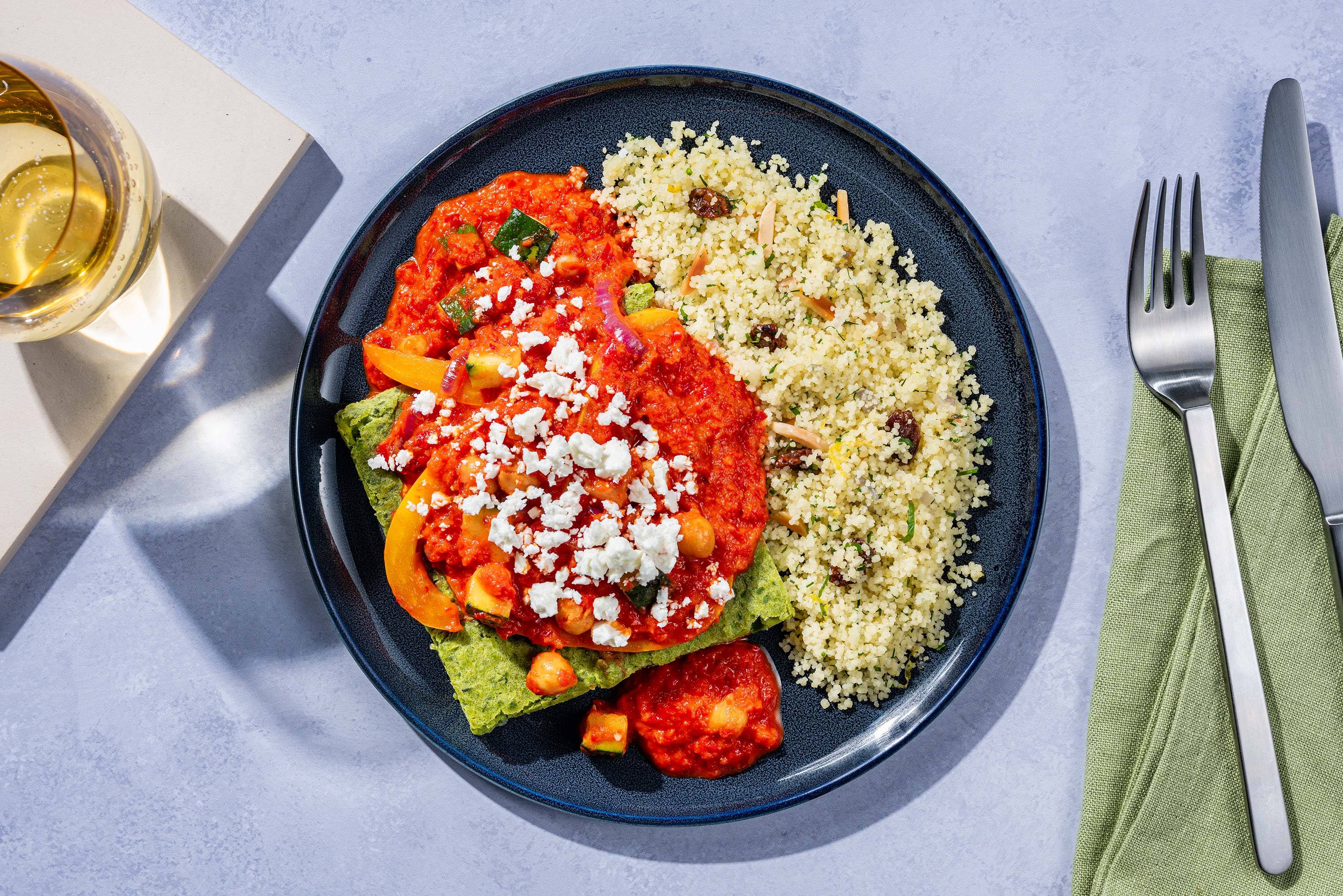 Marockansk kikärtskaka och couscous 