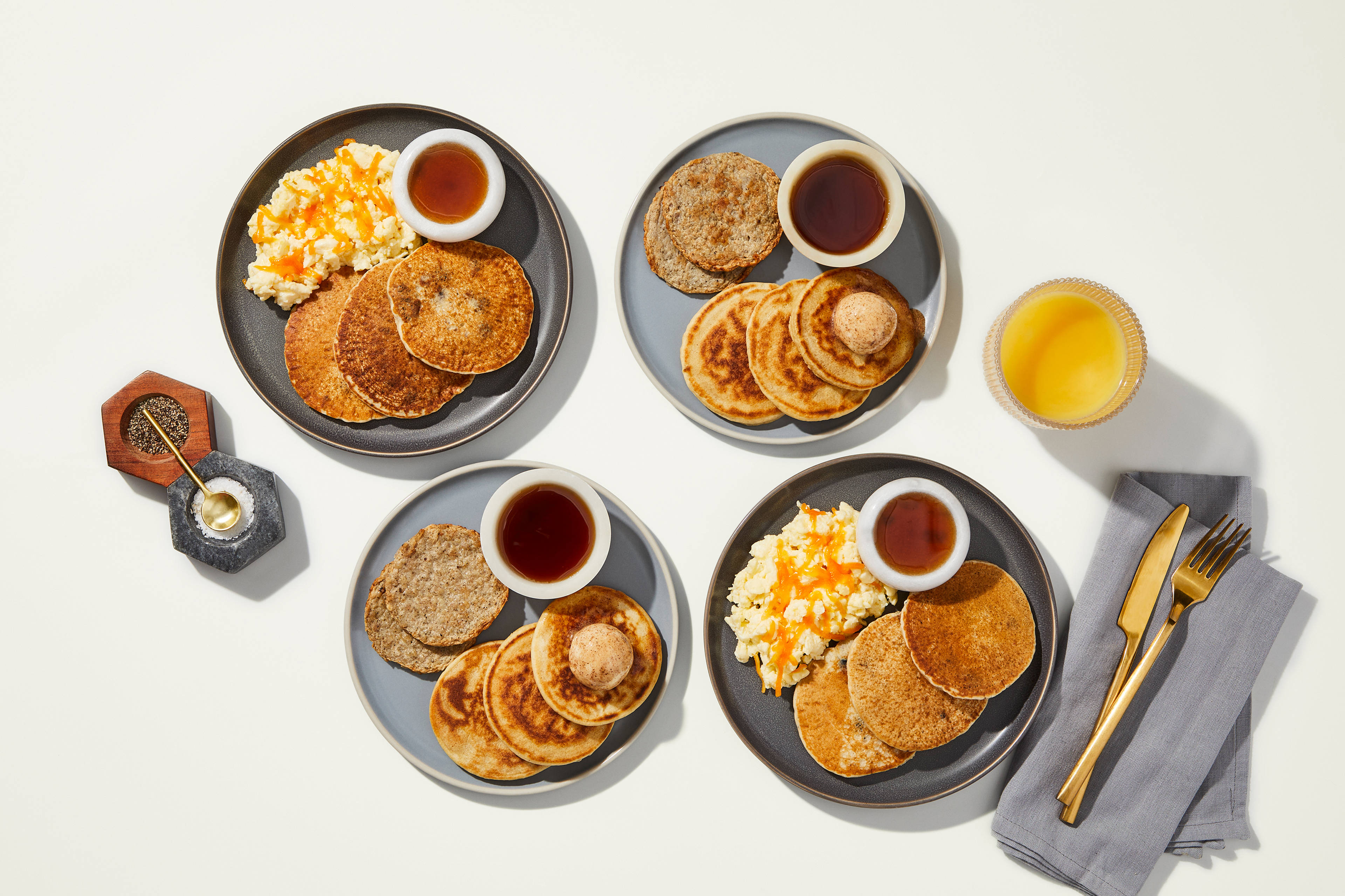 Pancake Bundle - Blueberry Pancakes & Cheddar Scrambled Eggs & Pancakes & Sausage