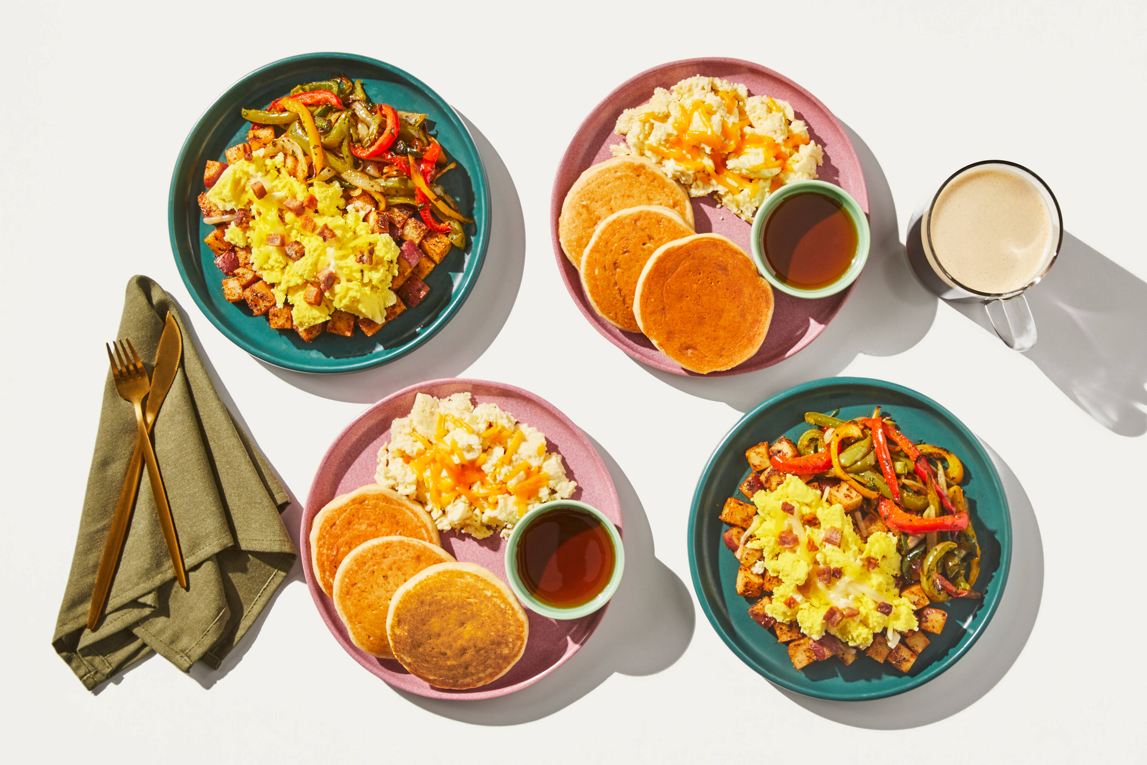 Breakfast Bundle - Pancakes & Cheddar Scrambled Eggs & Potato, Bacon, & Egg Skillet