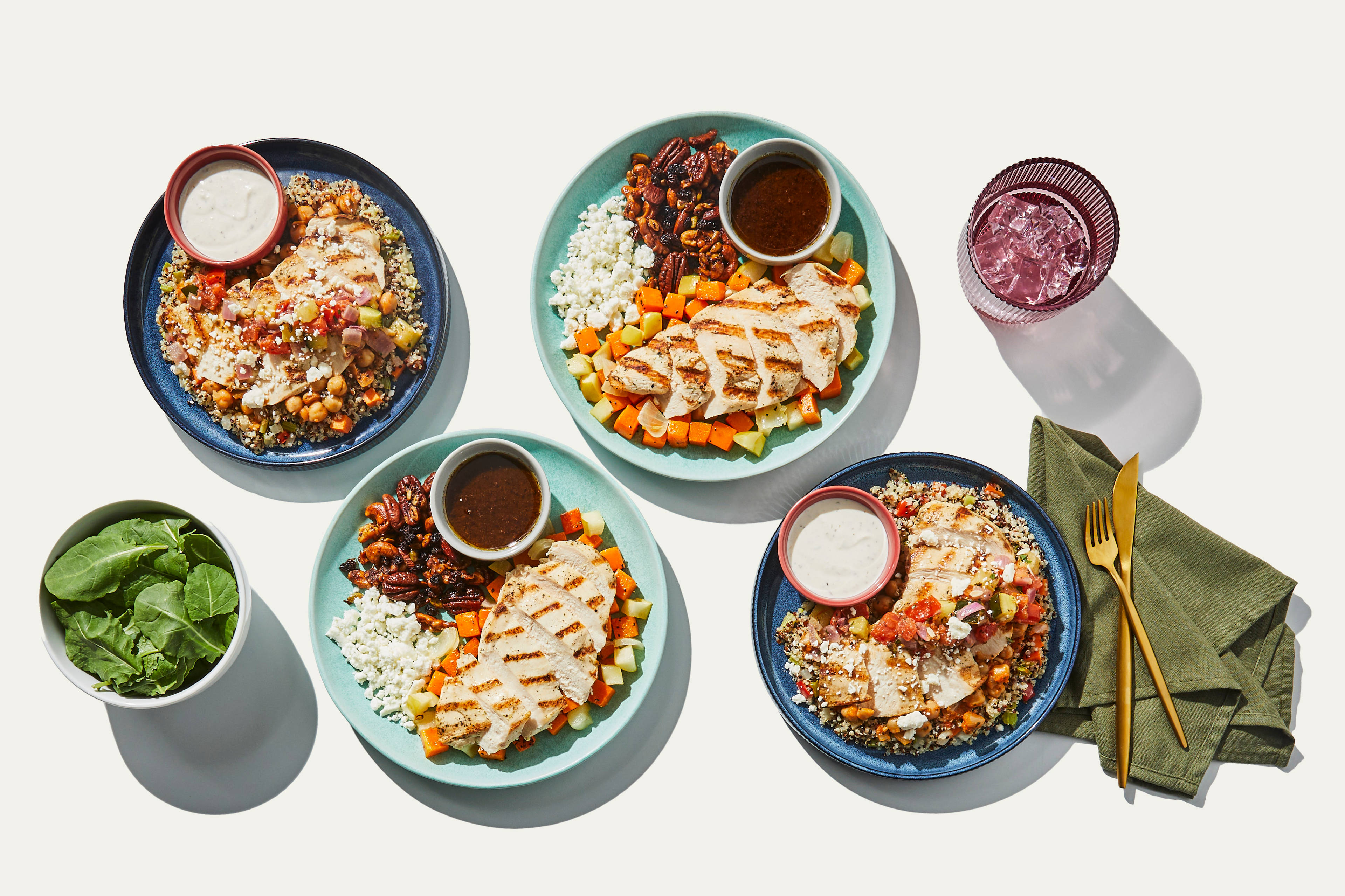 Lunch for the Week - Greek Grilled Chicken Grain Bowl & Goat Cheese, Butternut & Grilled Chicken Salad Topper