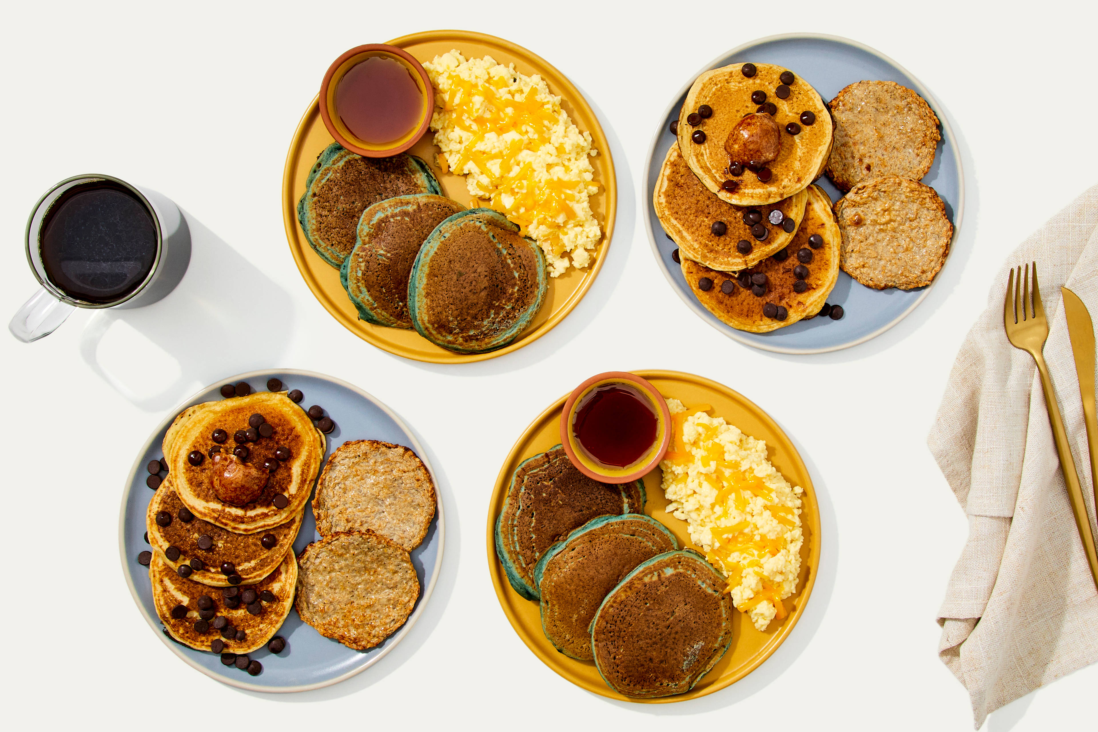 Pancake Bundle - Dark Chocolate Chip Pancakes & Blueberry Pancakes & Cheddar Scrambled Eggs