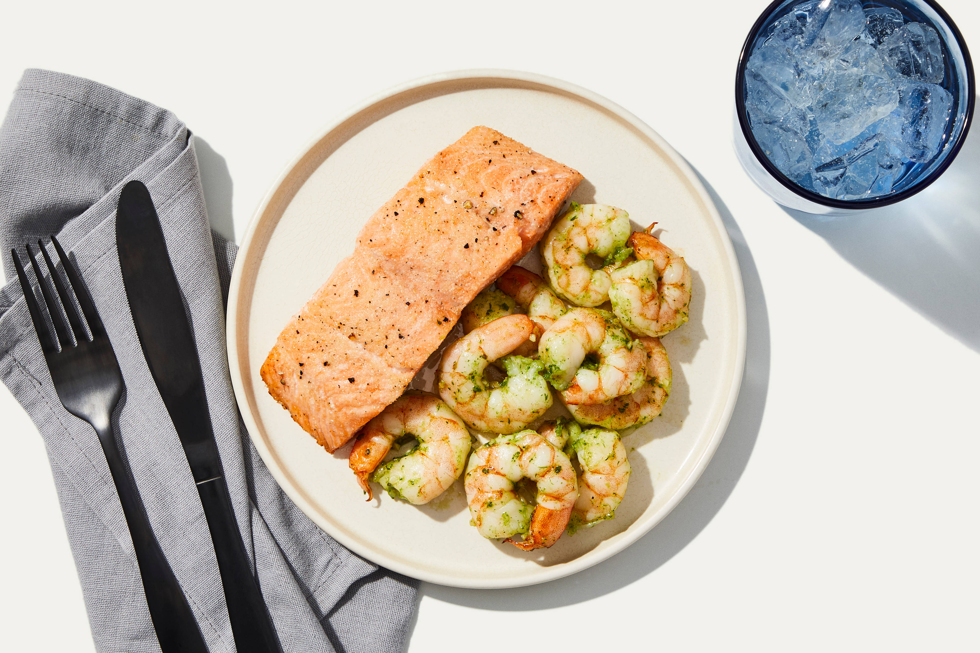 Garlic Shrimp & Pan-Seared Salmon