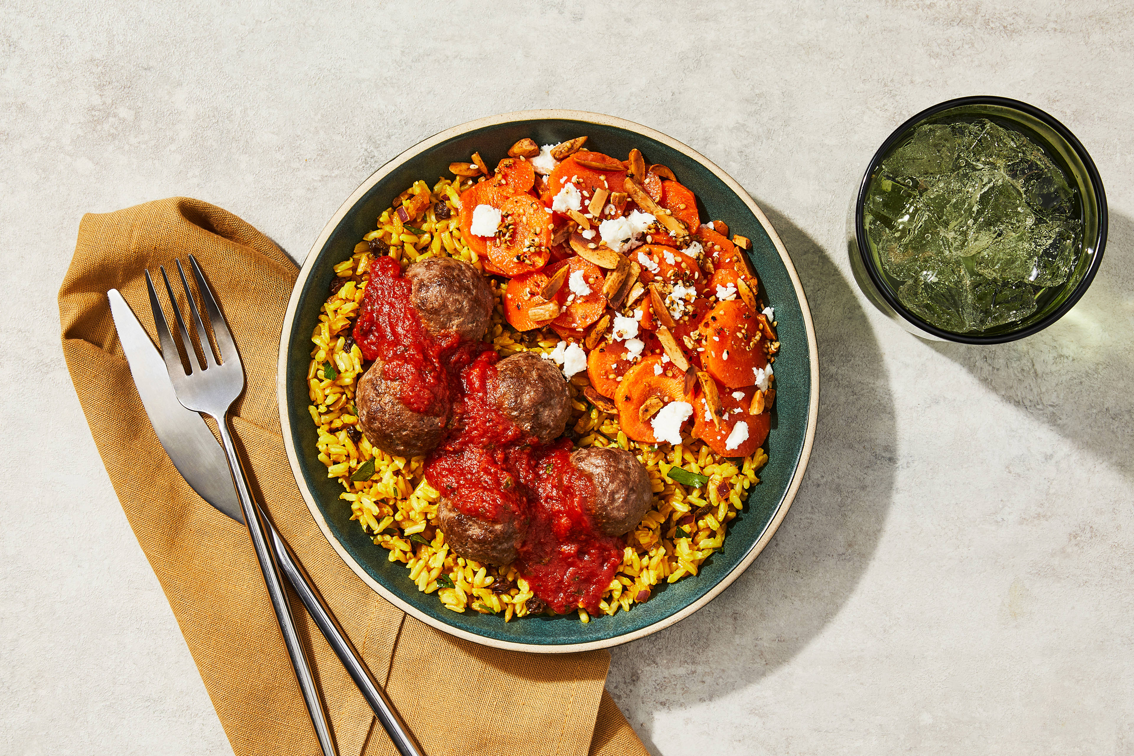 Middle Eastern Spiced Meatballs & Turmeric Rice