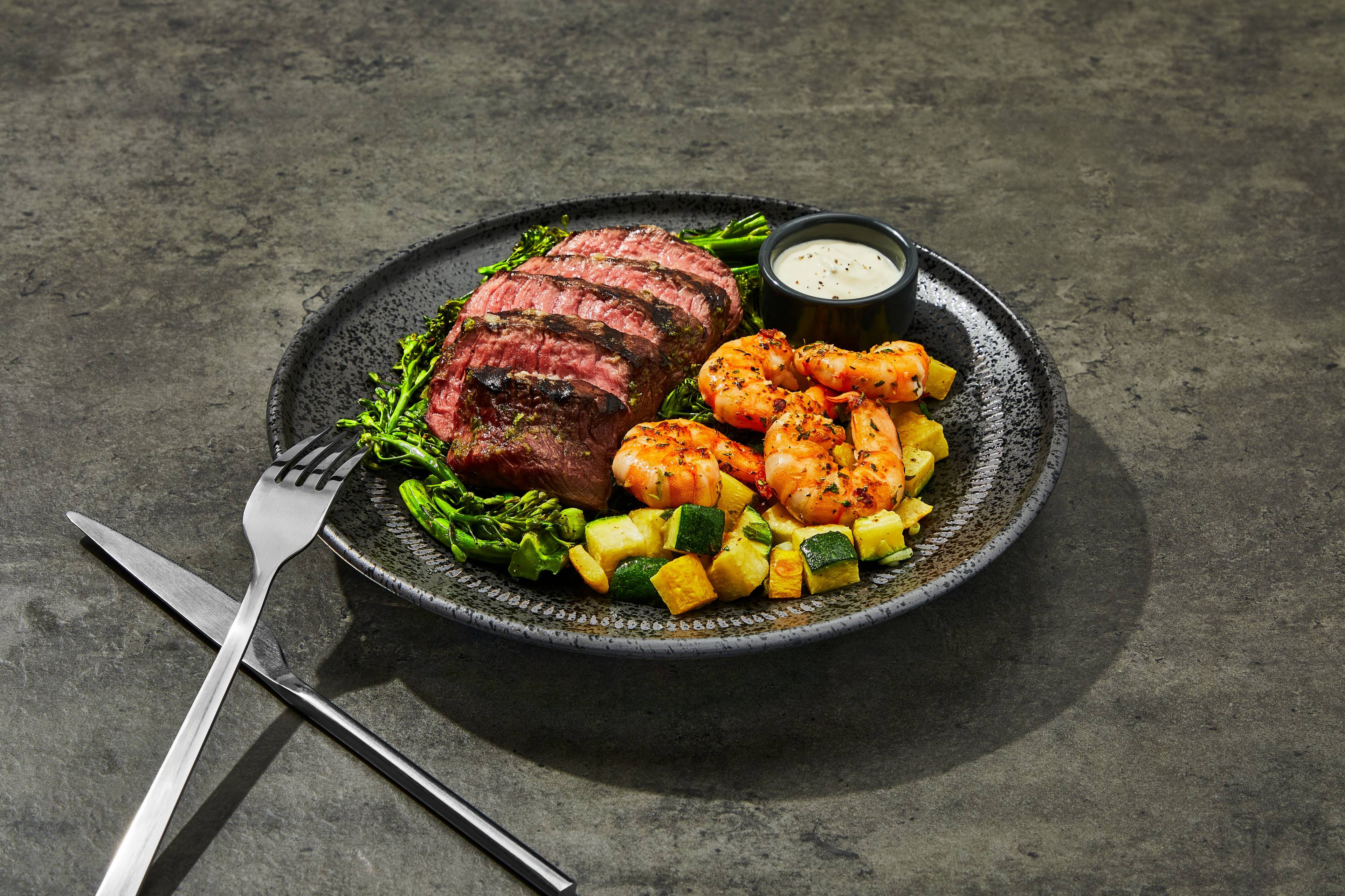 Grilled Filet Mignon & Creamy Parmesan Shrimp