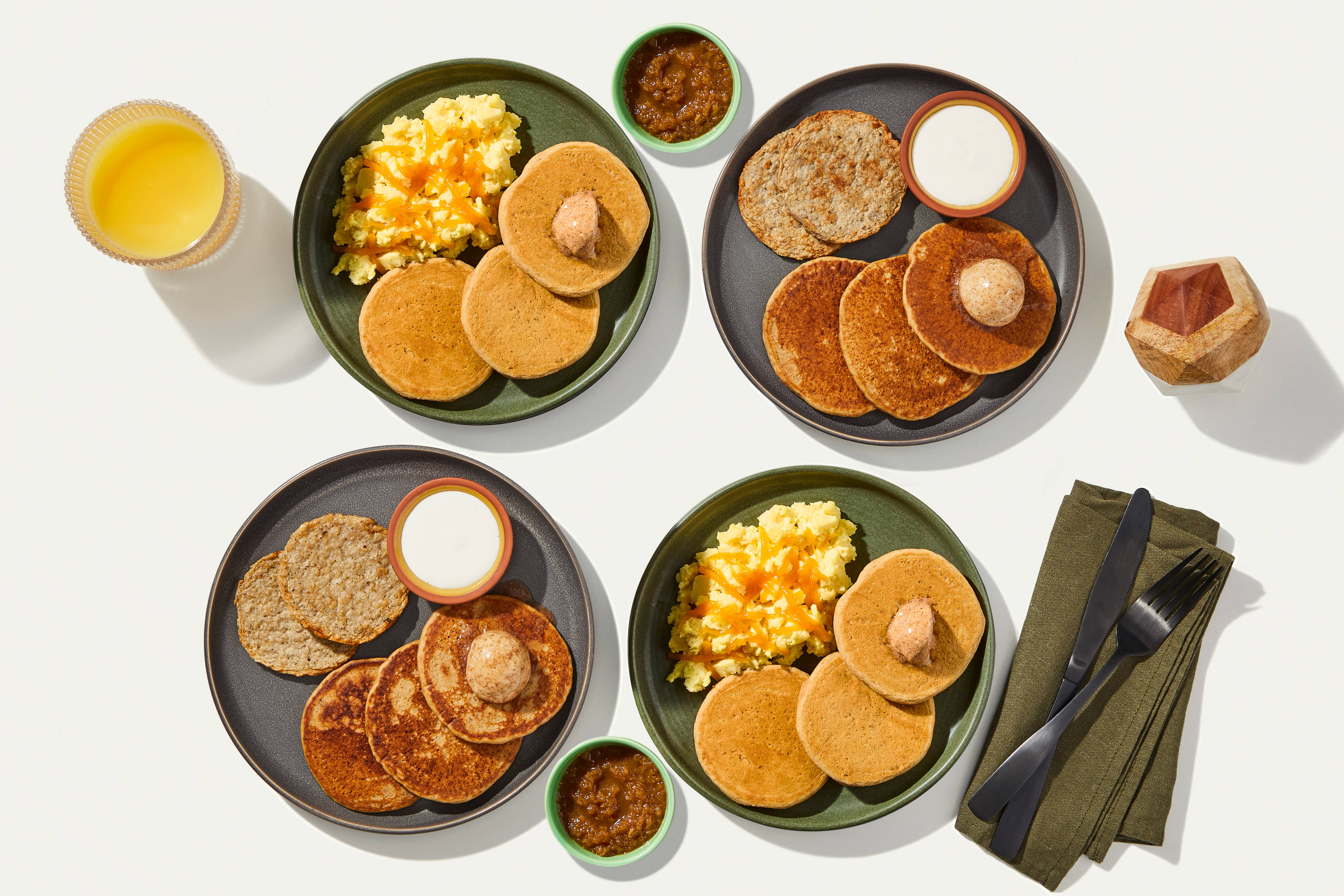 Pancake Bundle - Gingerbread-Spiced Pancakes & Apple Cinnamon Pancakes & Cheddar Scrambled Eggs