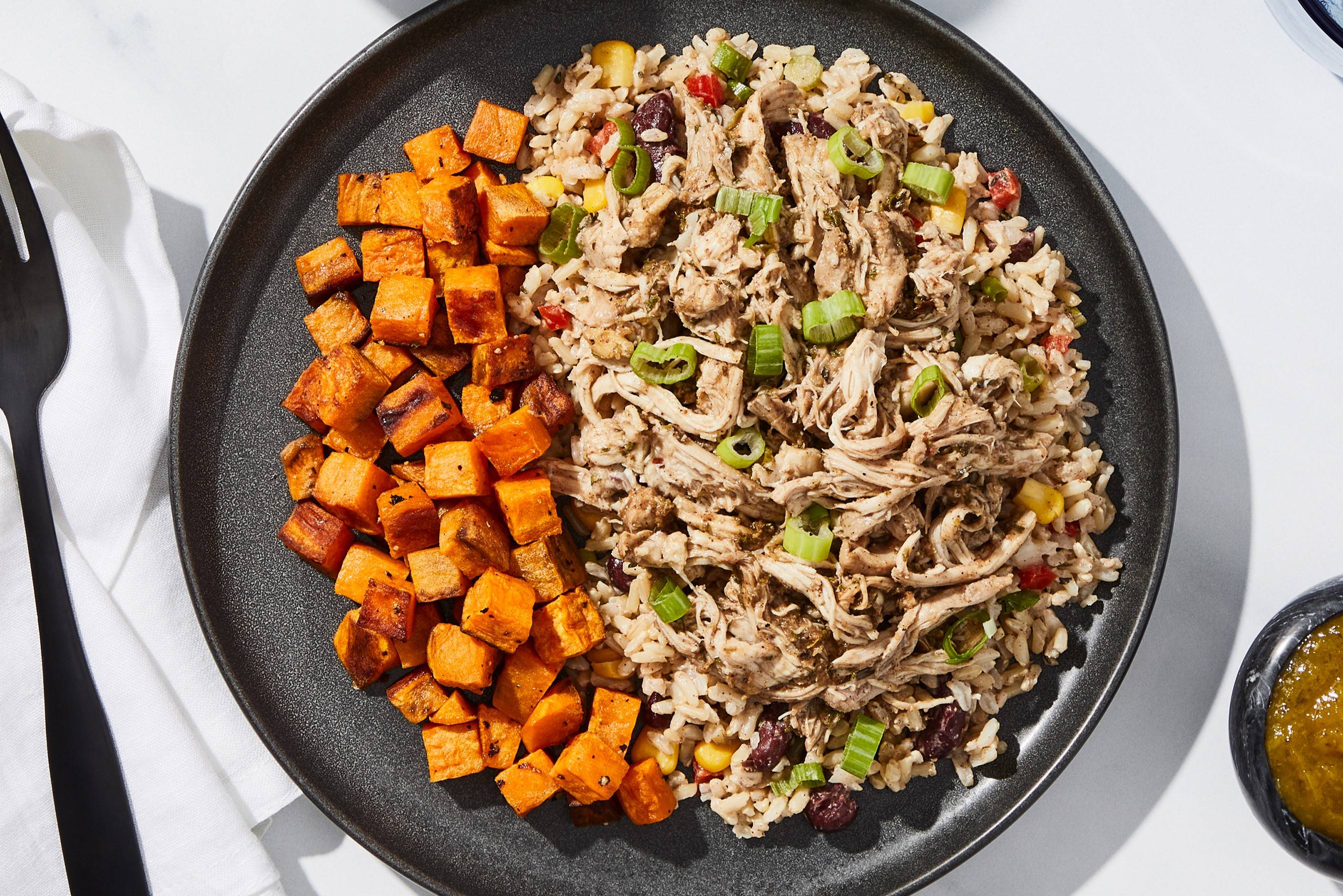 Pulled Jerk Chicken mit Reis