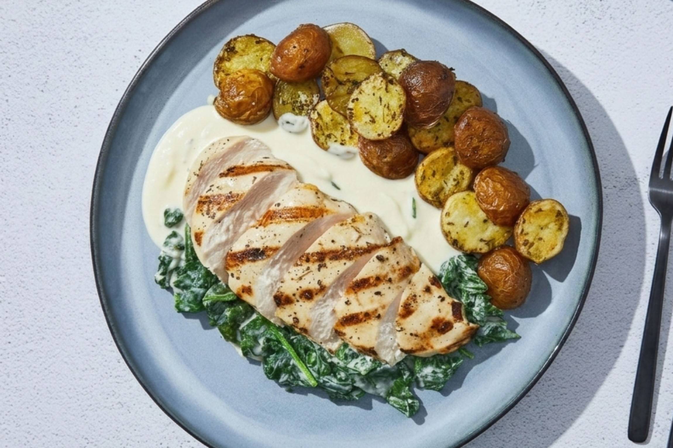 Poulet à la florentine et crème au parmesan