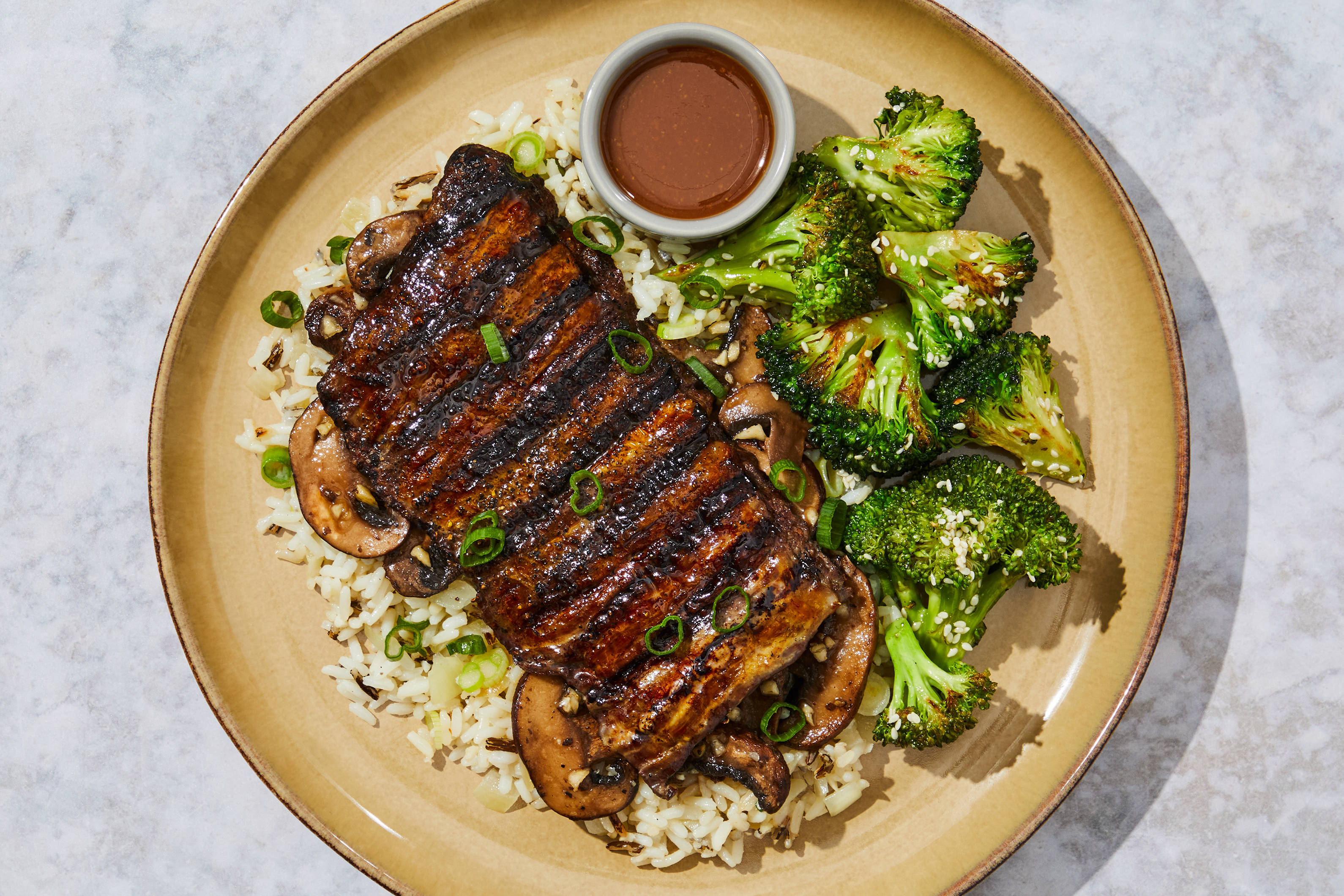 Bavette teriyaki et champignons au miso