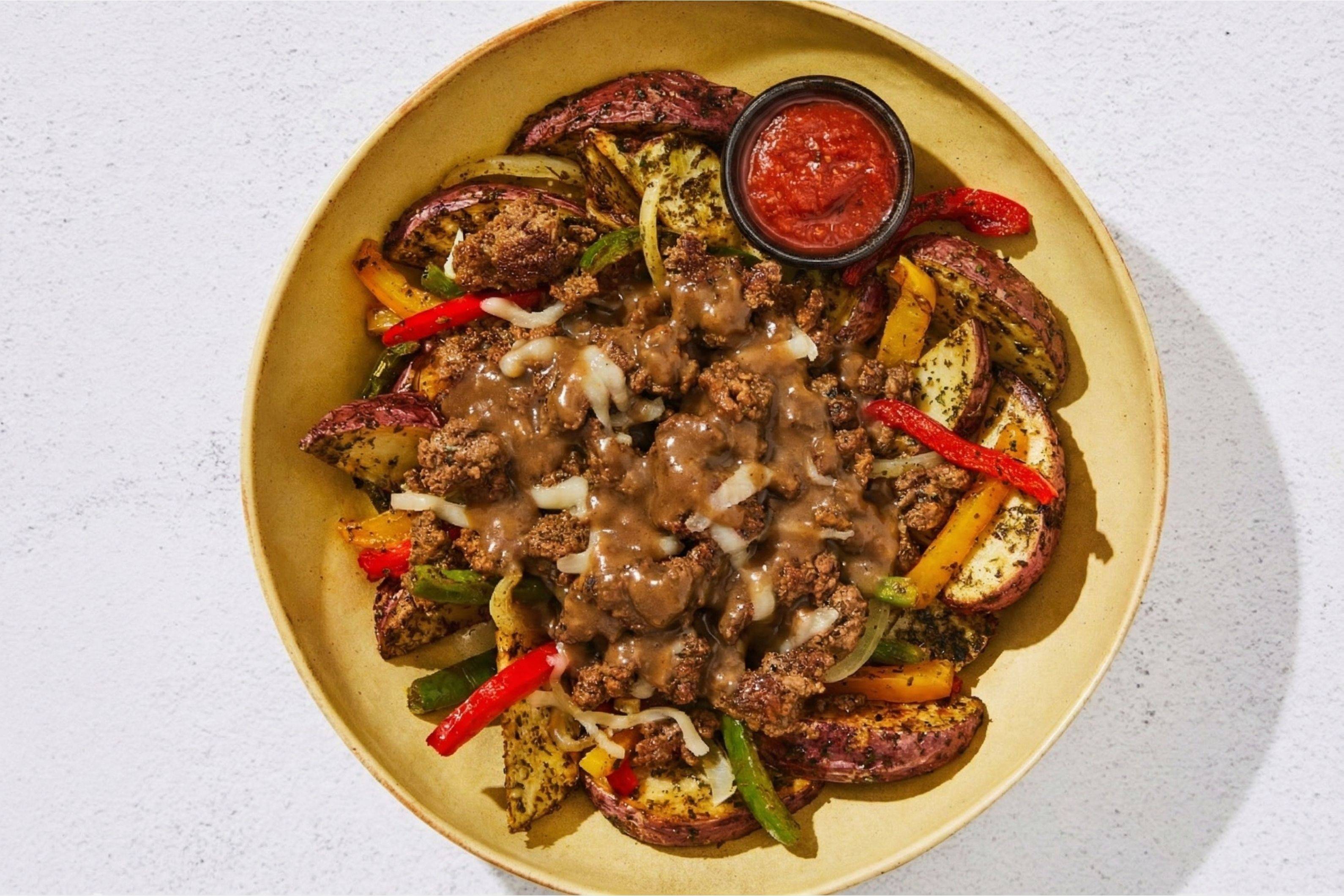 Braised Beef & Herbed Potato Wedges