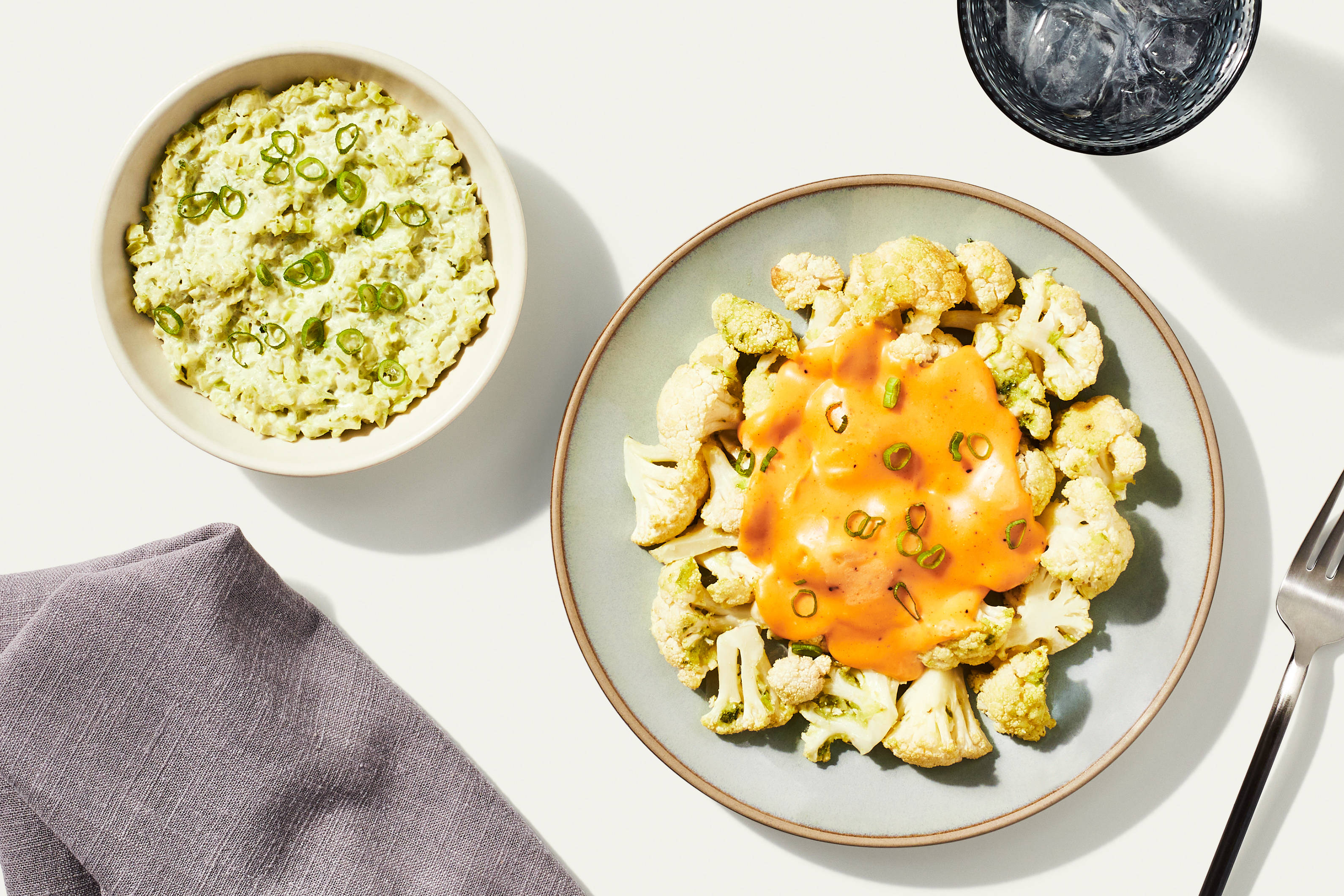 Chile Queso Roasted Cauliflower & Poblano Broccoli Grits