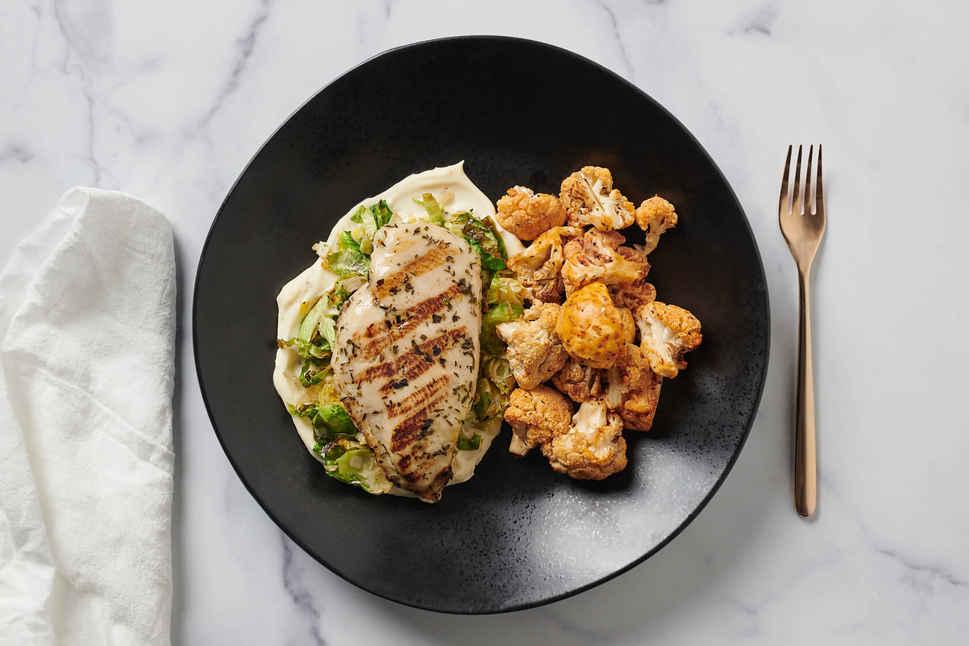 Grilled Chicken & Cheesy Brussels Sprouts