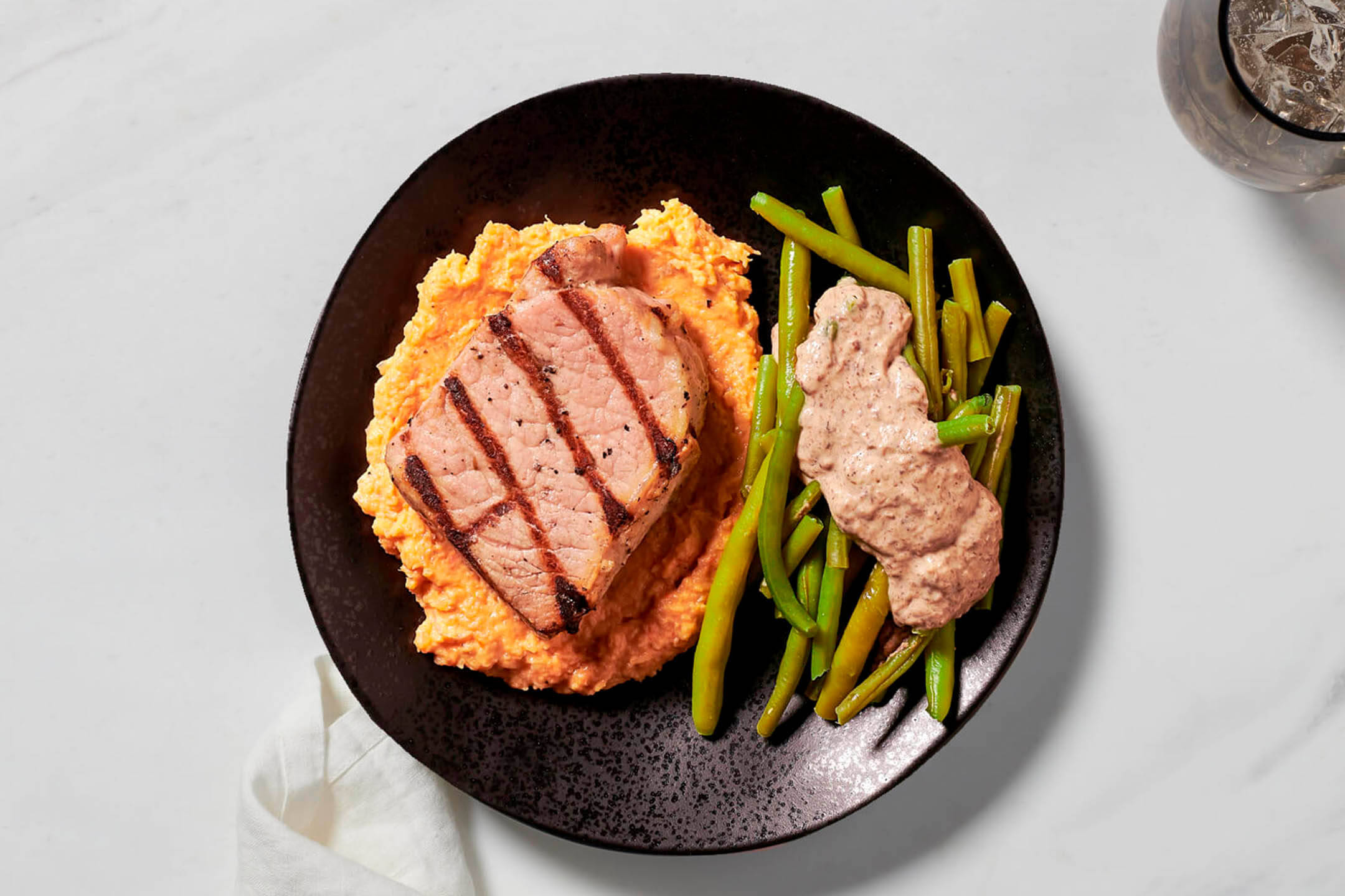 Grilled Pork Chop with Red Pepper Cauli Mash