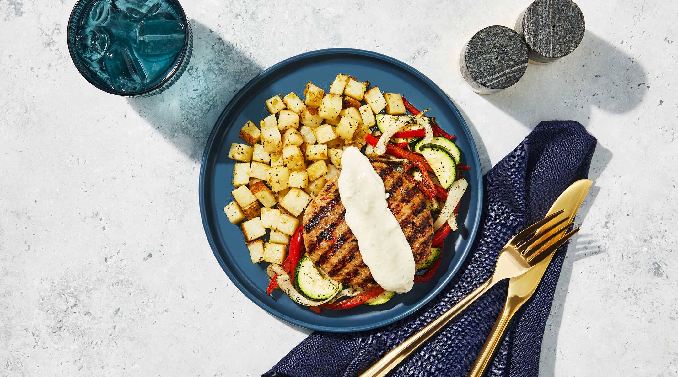 Herbed Turkey Burger & Creamy Feta Sauce