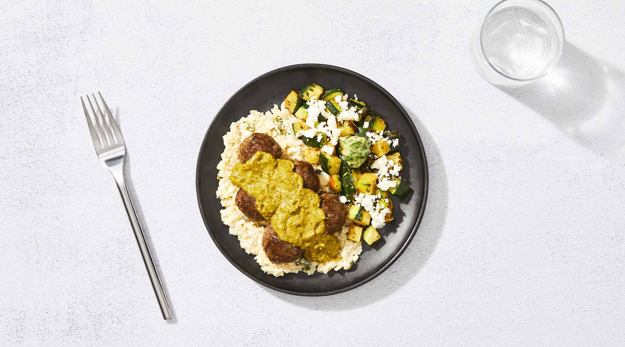 Jalapeno-Cilantro Spiced Meatballs with Cauliflower Grits TEST