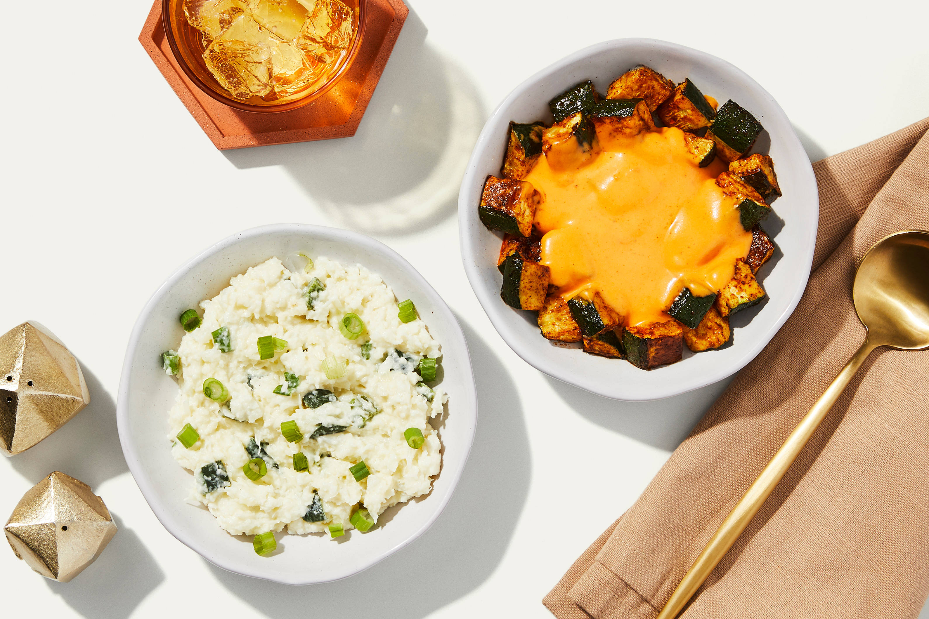 Poblano Cauliflower Mash & Cheesy Zucchini