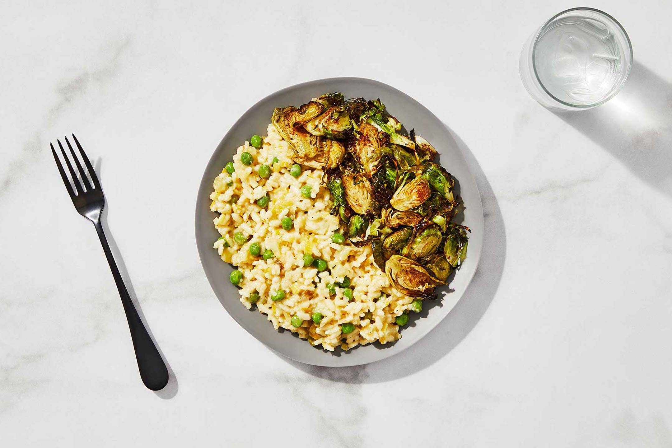Sweet Pea Risotto & Roasted Brussels Sprouts