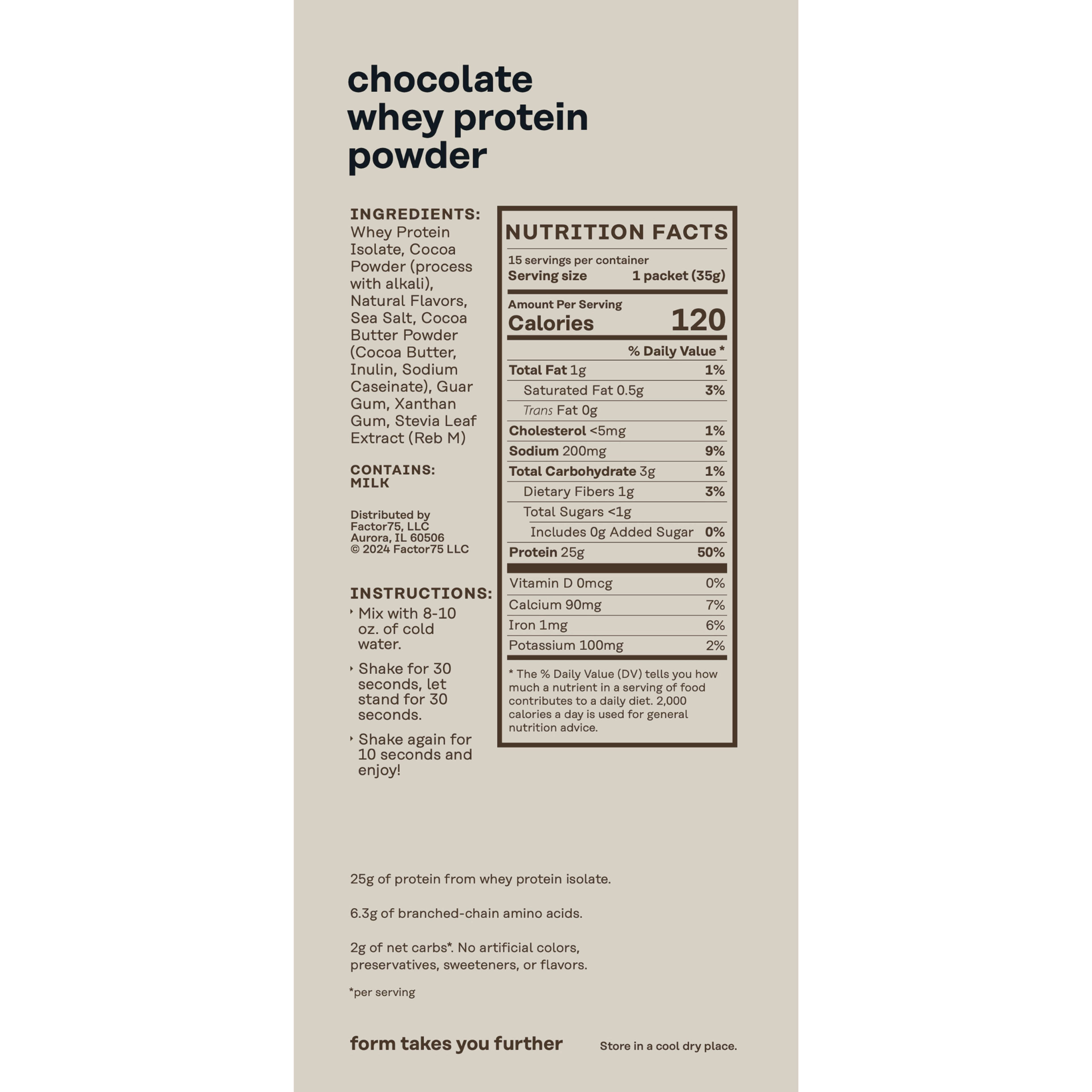 Whey Protein Chocolate Nutrition, screen-reader friendly version available on View Nutrition Label link