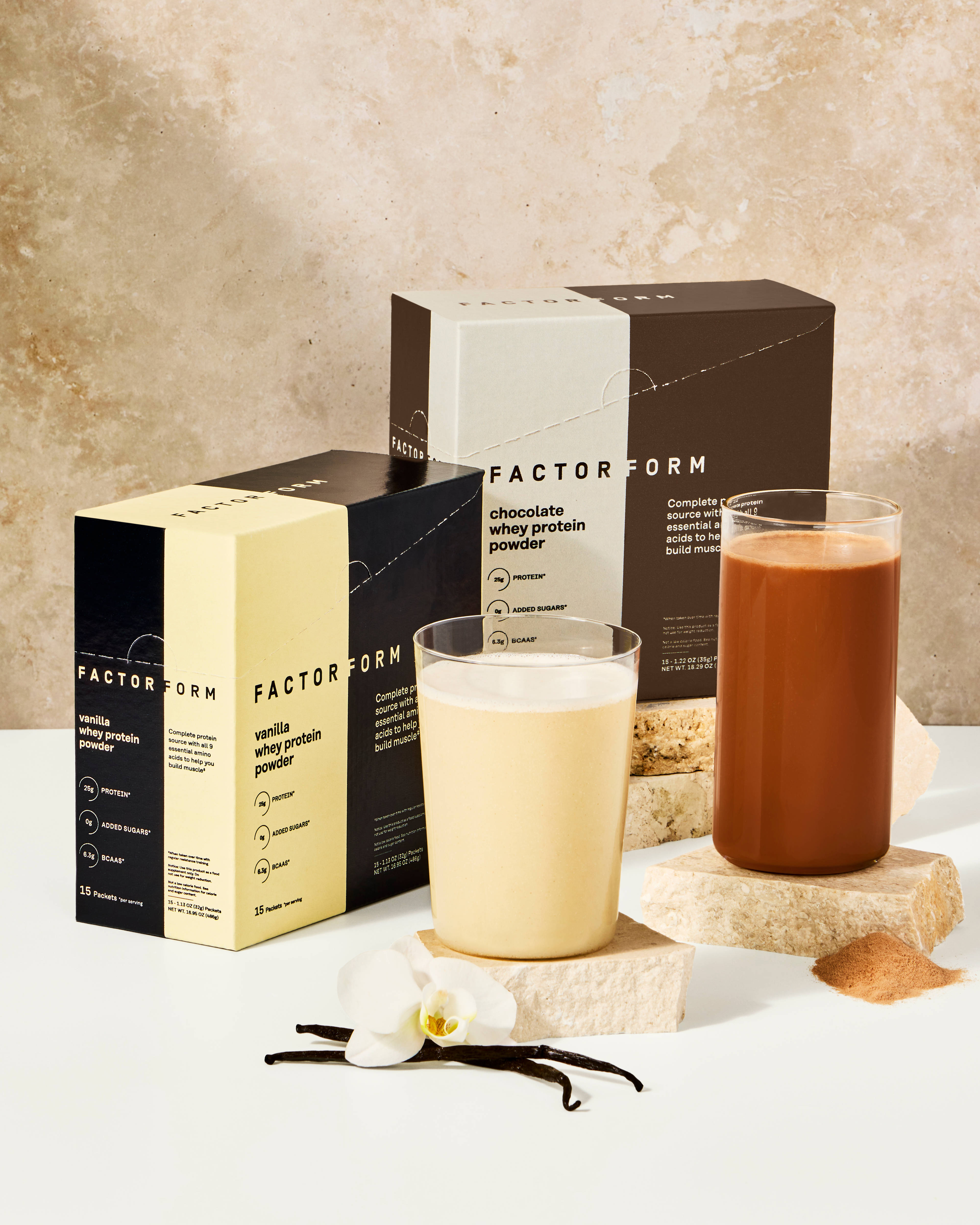 Vanilla and Chocolate Whey Protein Product Packaging Image
